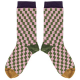 Women's Pink & Khaki Check Organic Cotton Ankle Socks