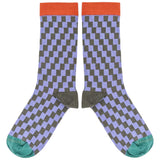 Women's Lilac & Grey Check Organic Cotton Ankle Socks