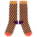 Men's Aubergine & Yellow Check Organic Cotton Ankle Socks