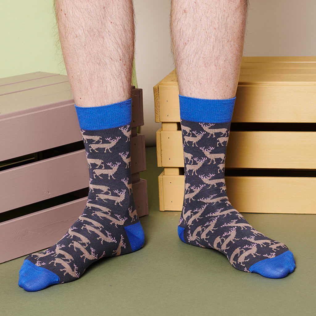 Men's Slate Stag Organic Cotton Ankle Socks