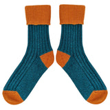 Teal & Rust Cashmere Blend Slouch Socks
