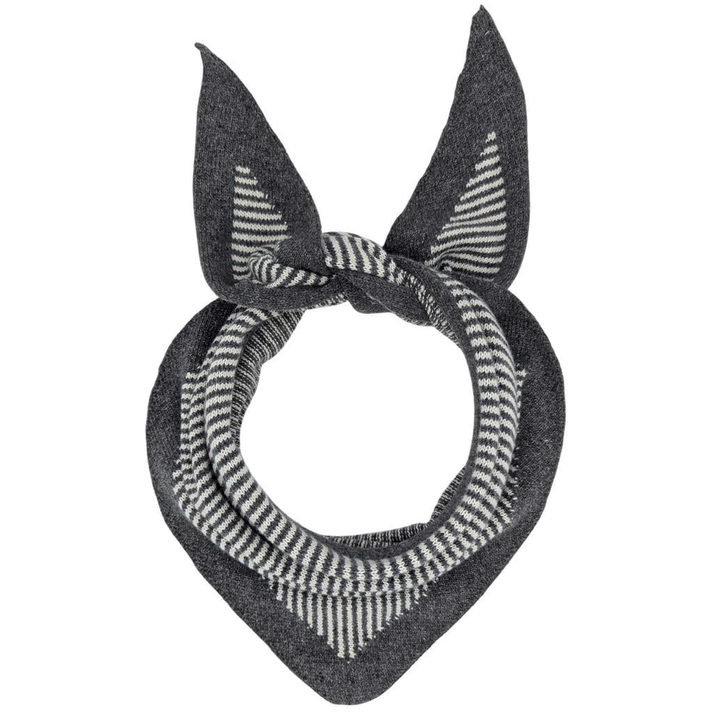 Lambswool Triangle Neckerchief Scarf - Charcoal & Light Grey Stripe