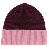 Dark Red & Dusky Pink Ribbed Lambswool Unisex Beanie