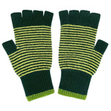 FINGERESS GLOVES - Lambswool - Unisex- Stripe - Dark Green/Bright Green