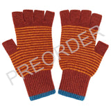 FINGERESS GLOVES - Lambswool - Unisex- Stripe - Dark Red/Rust