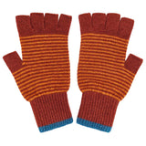 Unisex Lambswool Fingerless Gloves - Dark Red & Rust Stripe