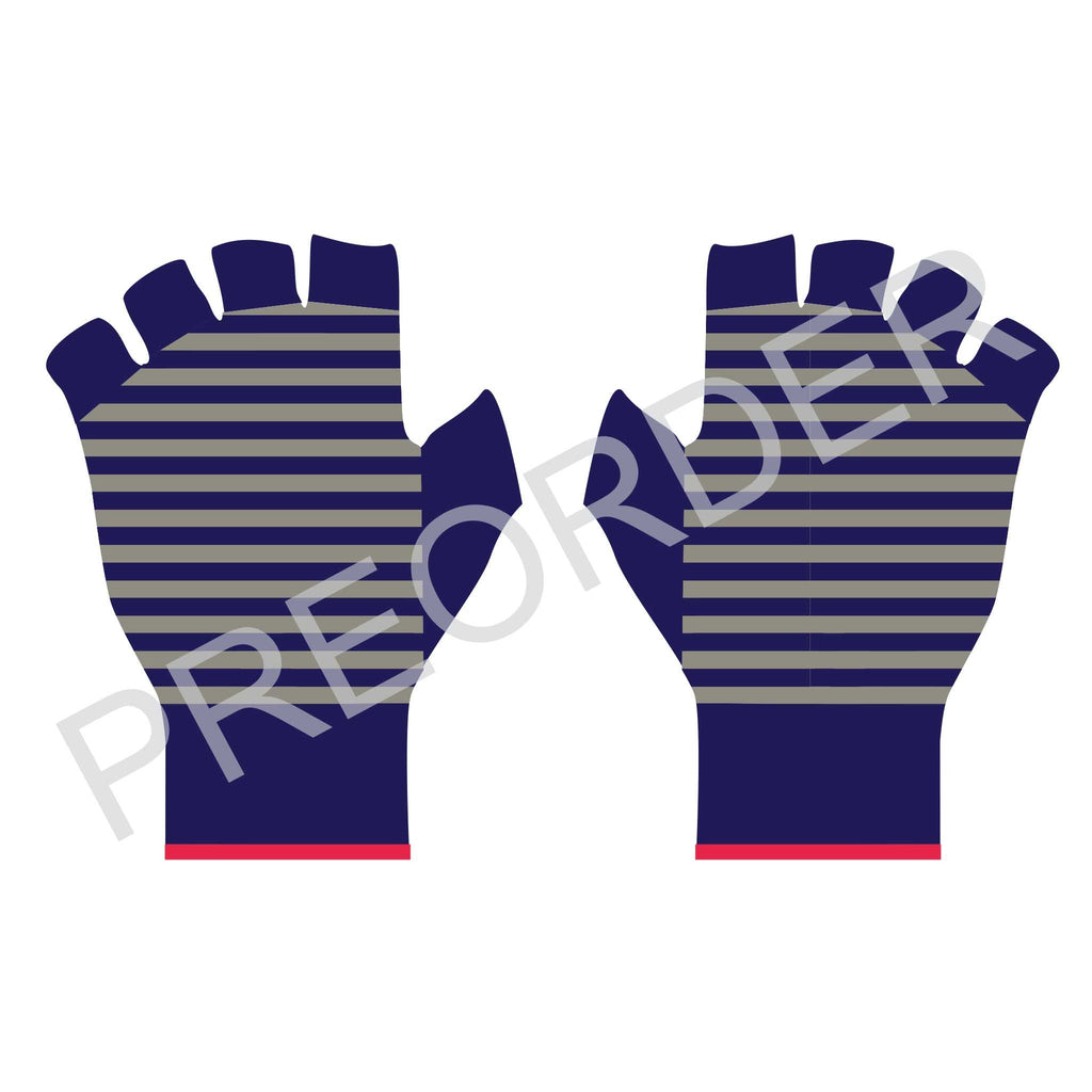 FINGERESS GLOVES - Lambswool - Unisex- Stripe -Navy/Mushroom