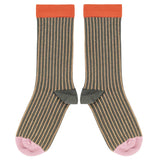 ANKLE SOCKS - Cotton - Women's –  Pinstripe - Grey Peach