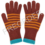 GLOVES - Lambswool - Womens - Stripe - Dark Red & Green