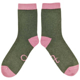 ANKLE SOCKS - Lambswool - Women's  - Everyday - Khaki/Dusky Pink