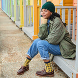 dark green beanie & check wrist warmers 