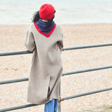 Lambswool Triangle Neckerchief Scarf - Navy & Bright Red Trim