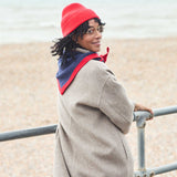 Lambswool Triangle Neckerchief Scarf - Navy & Bright Red Trim