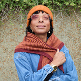 Lambswool Triangle Neckerchief Scarf - Dark Red & Rust Stripe