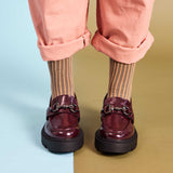 Women's Organic Cotton Ankle Socks -  Grey & Peach Pinstripe Pattern