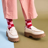 Women's Organic Cotton Ankle Socks -  Red & Pink Big Check Pattern