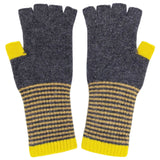 FINGERLESS GLOVES - Lambswool - Women's - Grey/Yellow