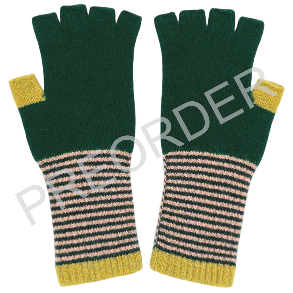 FINGERLESS GLOVES - Lambswool - Women's - Green/Pink