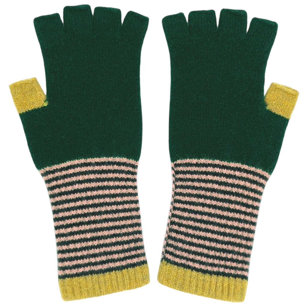 FINGERLESS GLOVES - Lambswool - Women's - Green/Pink