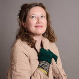 Women's Lambswool Fingerless Gloves - Fir Green & Citrus