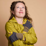 FINGERLESS GLOVES - Lambswool - Women's - Grey/Yellow