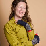 Women's Lambswool Fingerless Gloves - Navy & Red