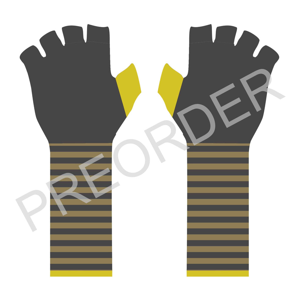 FINGERLESS GLOVES - Lambswool - Women's - Grey/Yellow