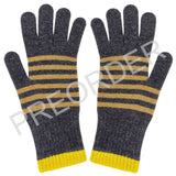 GLOVES - Lambswool - Womens - Stripe - Grey/Yellow