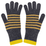 GLOVES - Lambswool - Womens - Stripe - Grey/Yellow