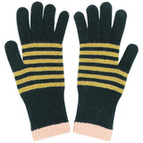 GLOVES - Lambswool - Womens - Stripe - Green/Pink