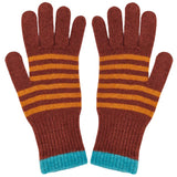 GLOVES - Lambswool - Womens - Stripe - Dark Red & Green