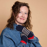 Women's Lambswool Gloves - Navy & Red Stripe