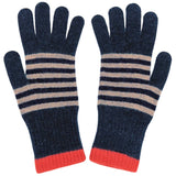 GLOVES - Lambswool - Womens - Stripe - Navy/Red
