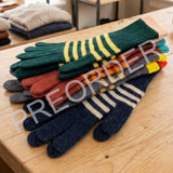 GLOVES - Lambswool - Womens - Stripe - Green/Pink