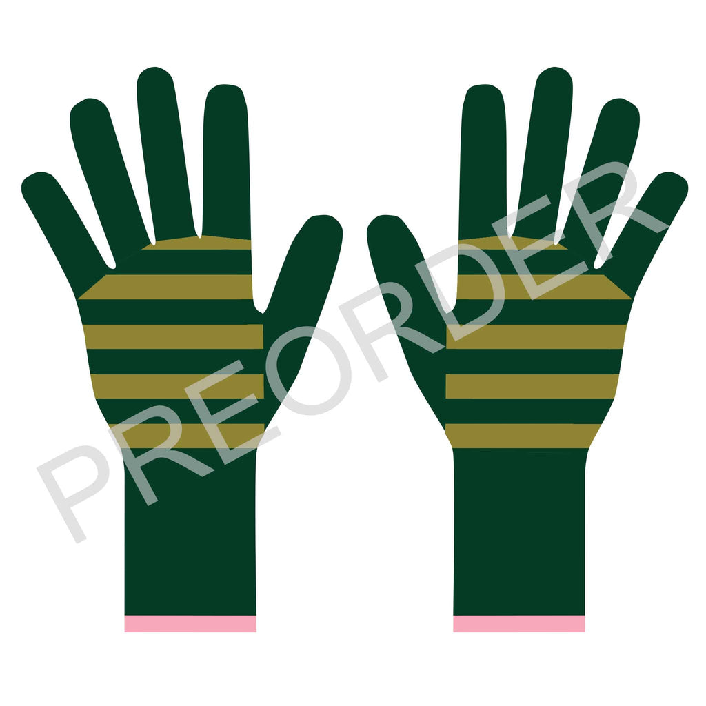 GLOVES - Lambswool - Womens - Stripe - Green/Pink