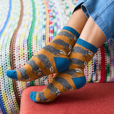 Women's Soft Lambswool Ankle Socks - Mustard Badgers