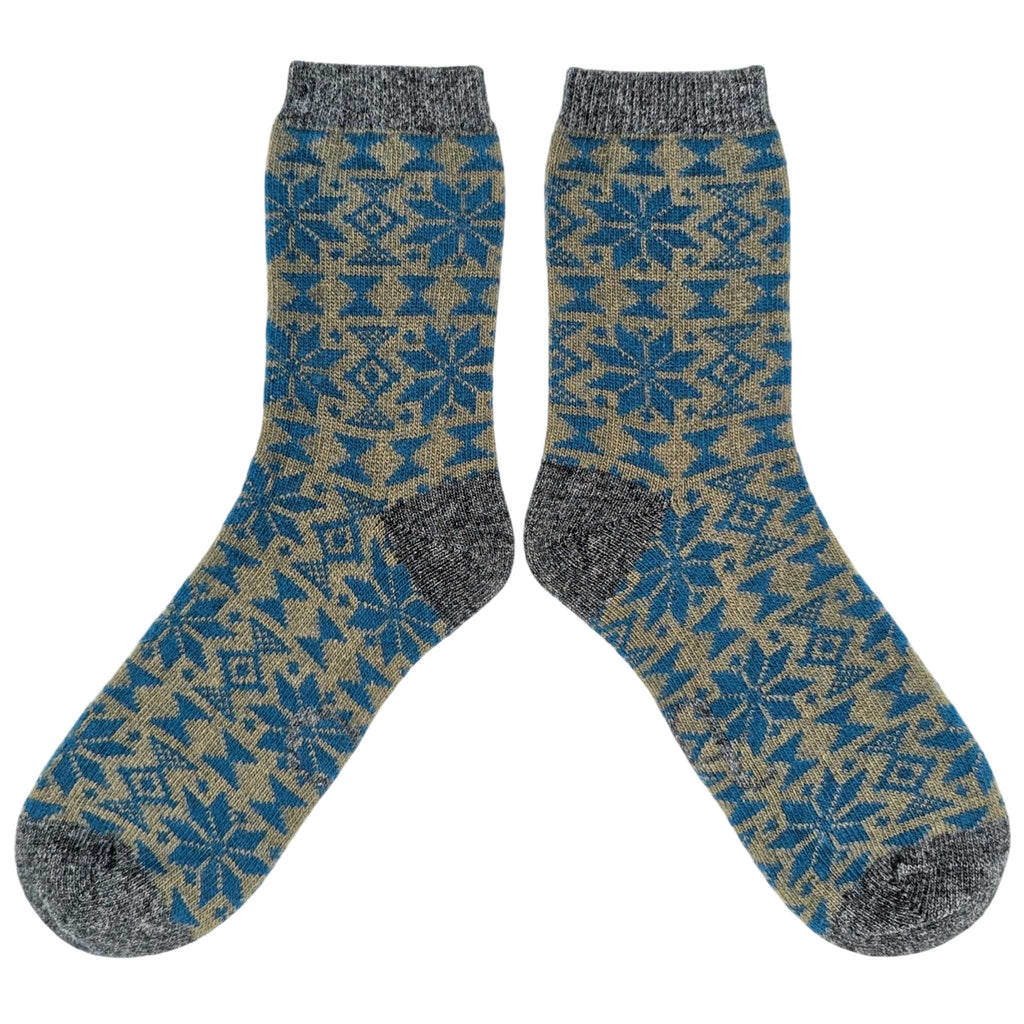 Women's Soft Lambswool Ankle Socks - Mint & Teal Fair Isle Pattern