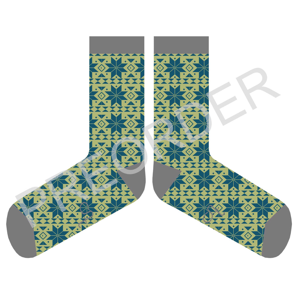 ANKLE SOCKS - Lambswool - Women's  - Fair Isle - Teal/Mint
