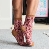 Women's Soft Lambswool Ankle Socks - Red & Pink Fair Isle Pattern