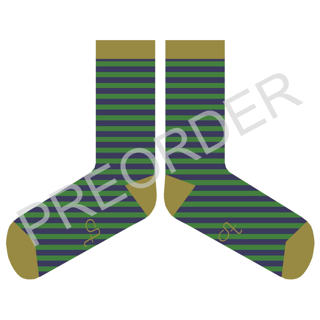 ANKLE SOCKS - Lambswool - Women's  - Stripe - Green/Navy