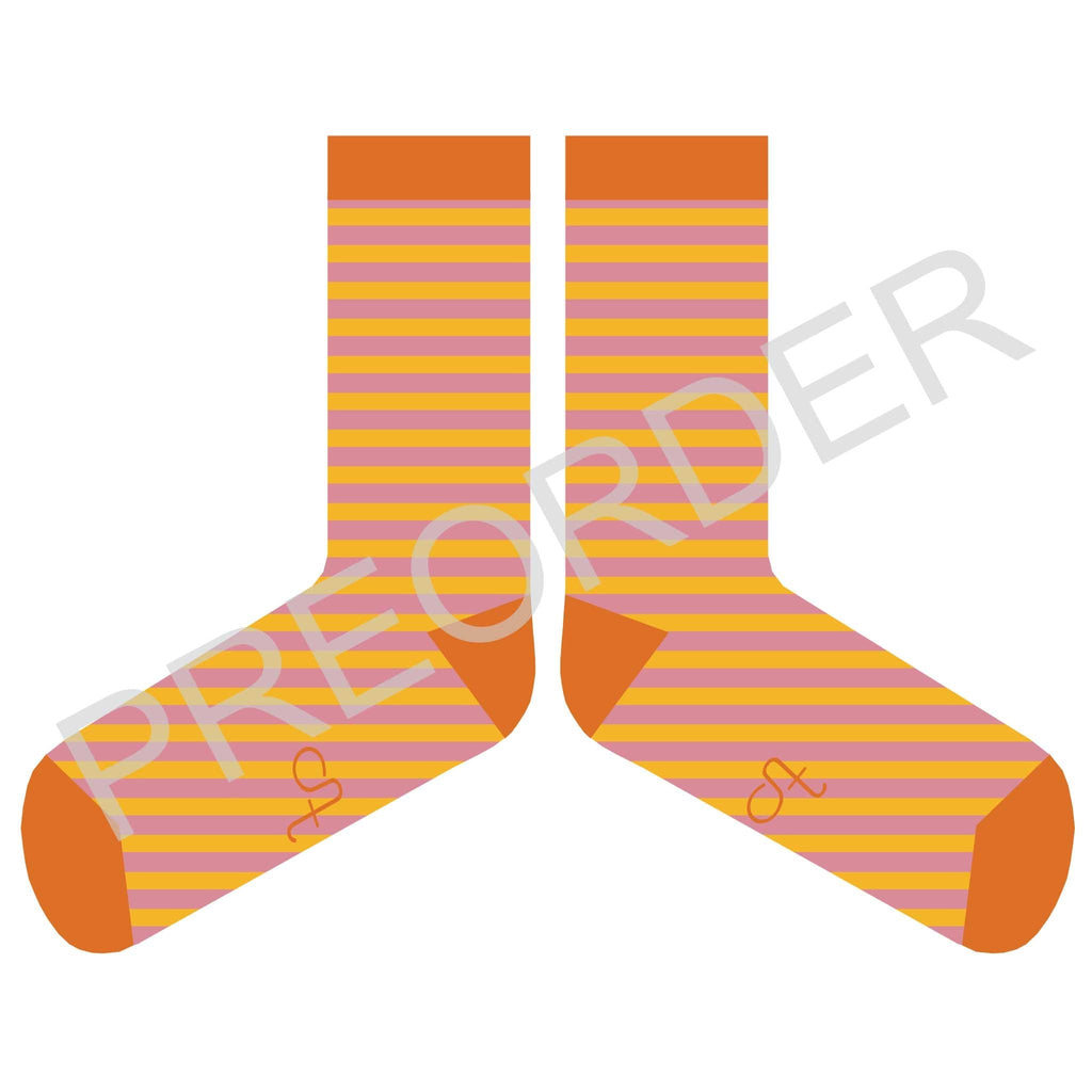 ANKLE SOCKS - Lambswool - Women's  - Stripe - Dusky Pink/Yellow