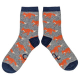 Women's Soft Lambswool Ankle Socks - Grey Foxes