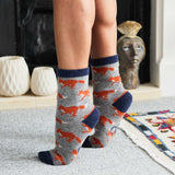 Women's Soft Lambswool Ankle Socks - Grey Foxes