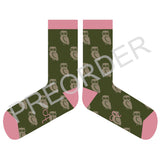 ANKLE SOCKS - Lambswool - Women's  - Owl - Green/Pink