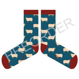 ANKLE SOCKS - Lambswool - Women's  - Sheep - Teal/Red