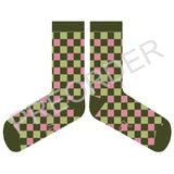 ANKLE SOCKS - Lambswool - Women's  - Squares - Green/Pink
