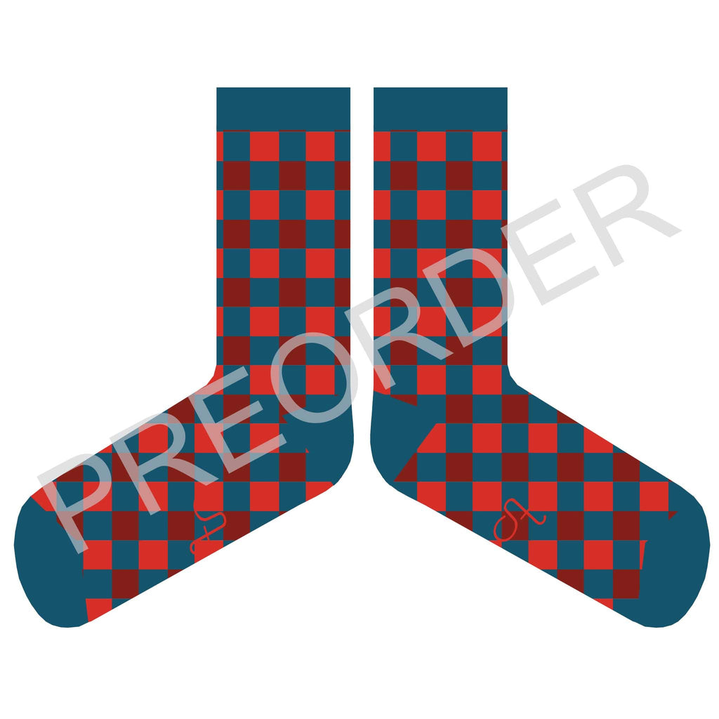 ANKLE SOCKS - Lambswool - Women's  - Squares - Teal/Red
