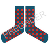 ANKLE SOCKS - Lambswool - Women's  - Squares - Teal/Red