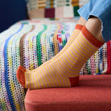 Women's Soft Lambswool Ankle Socks - Pink & Yellow Stripes