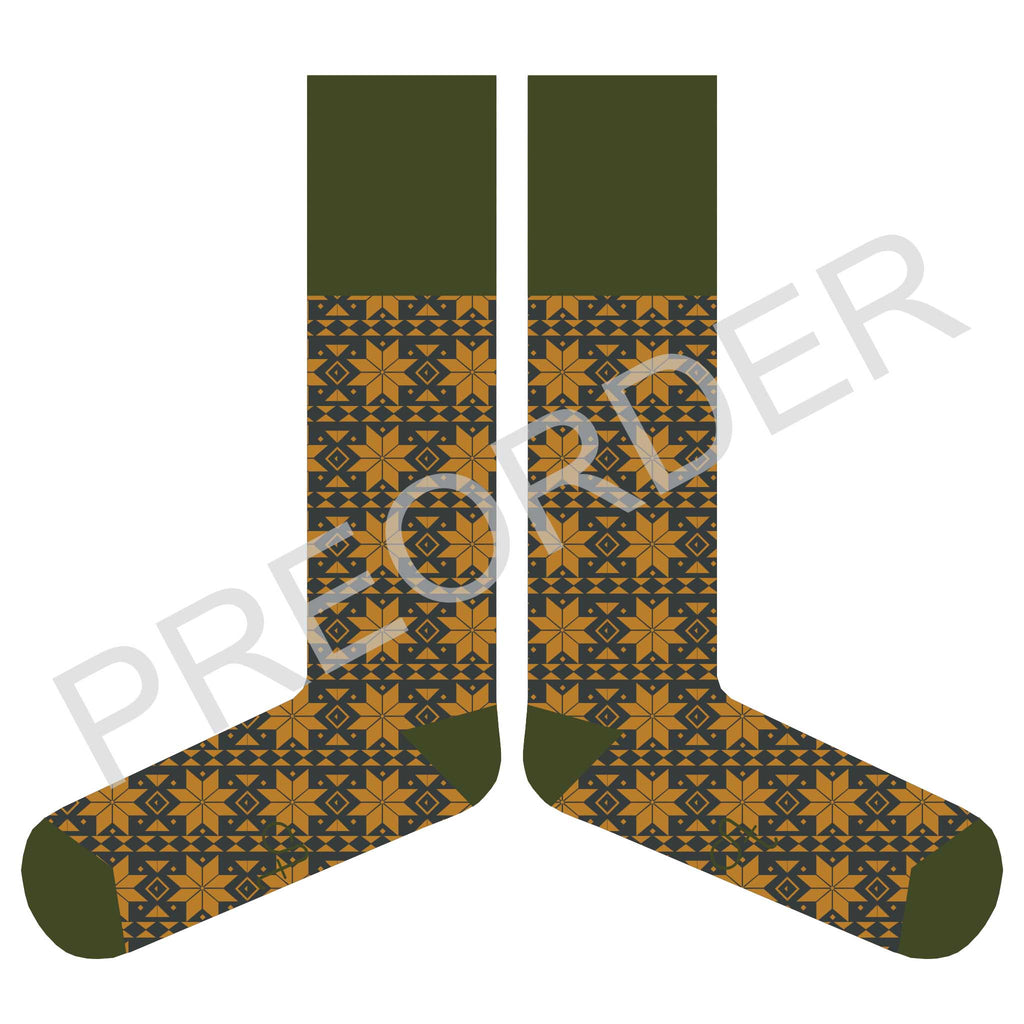 KNEE SOCKS - Lambswool - Women's - Fair Isle /  Charcoal/Mustard